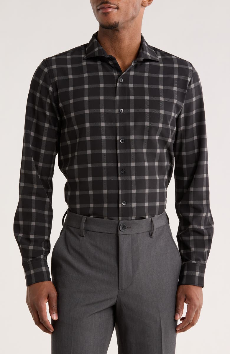 DENIM AND FLOWER Stretch Tech Dress Shirt, Main, color, Black