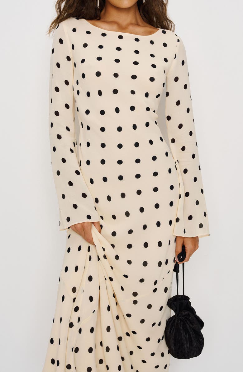 Reformation Esra Polka Dot Long Sleeve Maxi Dress, Alternate, color, Sundae Dot
