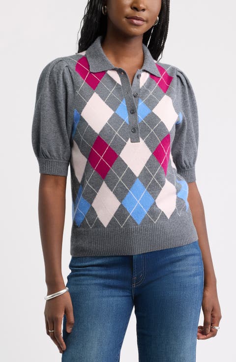 Argyle Wool & Cashmere Blend Polo Sweater