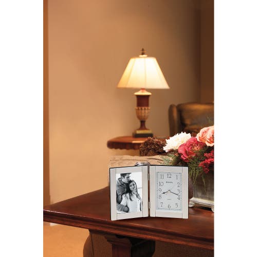 Bulova Clocks Forte Ii Brushed Aluminum Picture Frame Clock In Pink