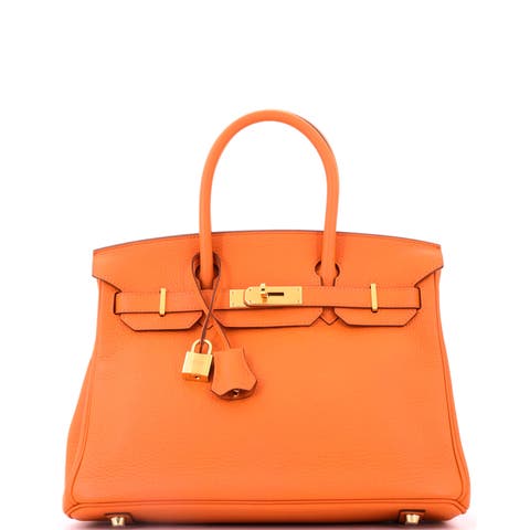 Birkin Handbag Orange Clemence with Gold Hardware 30