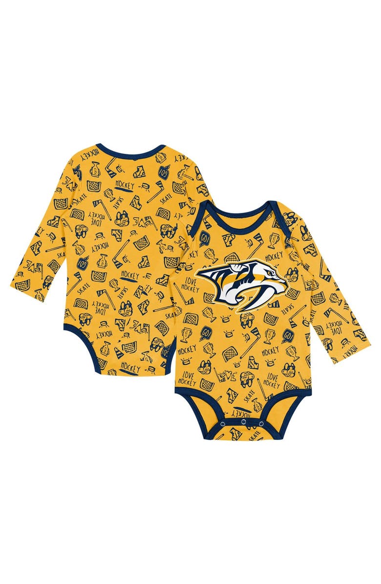 Outerstuff Infant Gold Nashville Predators Dynamic Defender Long Sleeve Bodysuit, Alternate, color,