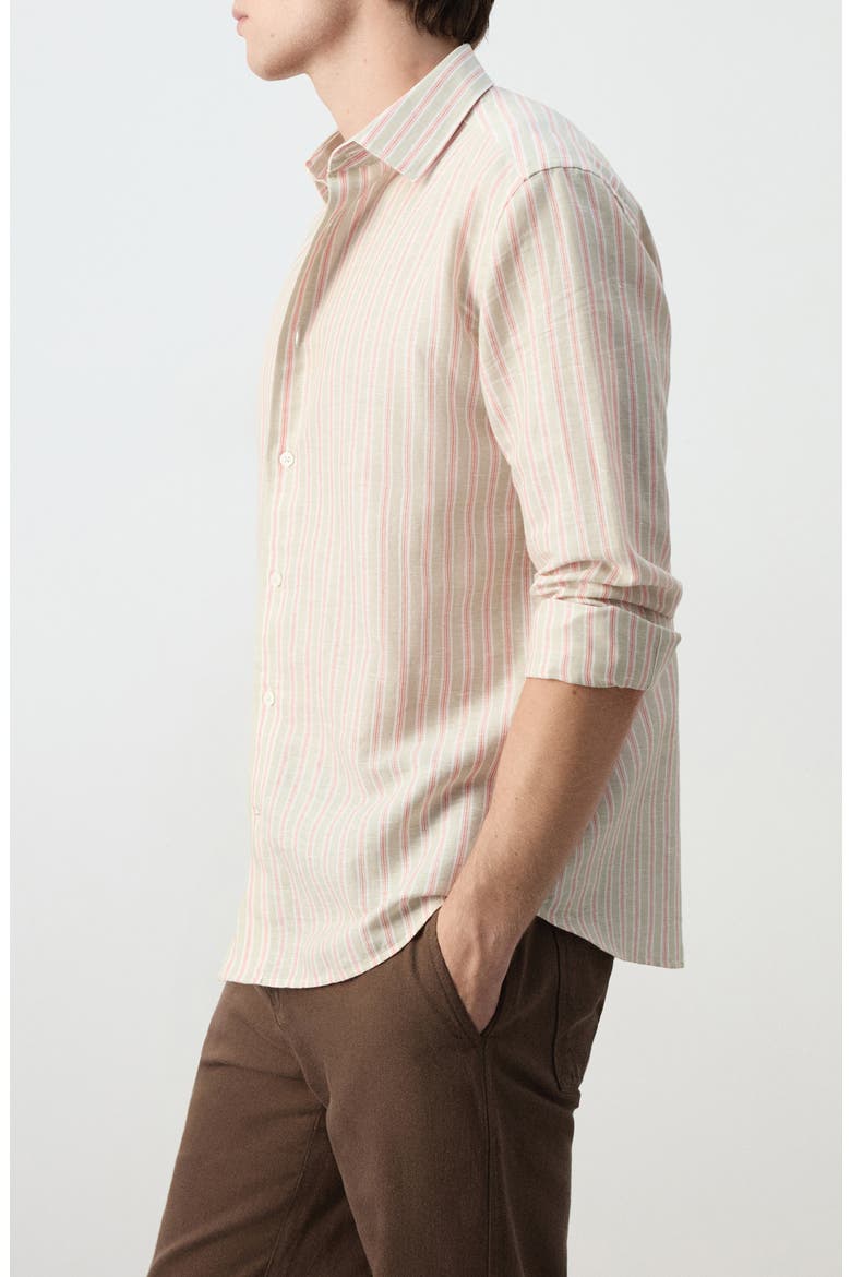 Stripe Linen Blend Button-Up Shirt, Alternate, color, ORANGE