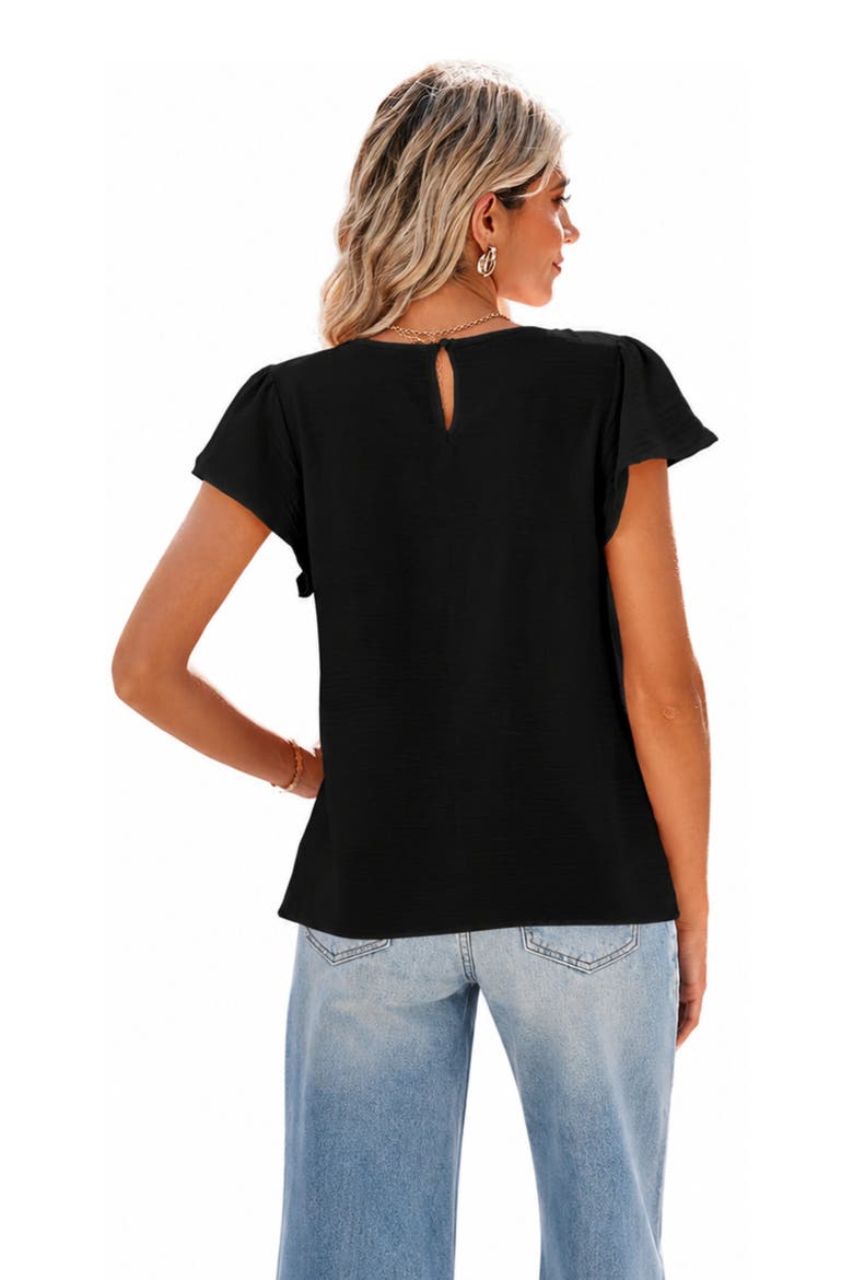 Lightweight Pleated Flutter Sleeve Chiffon Blouse, Alternate, color, Black