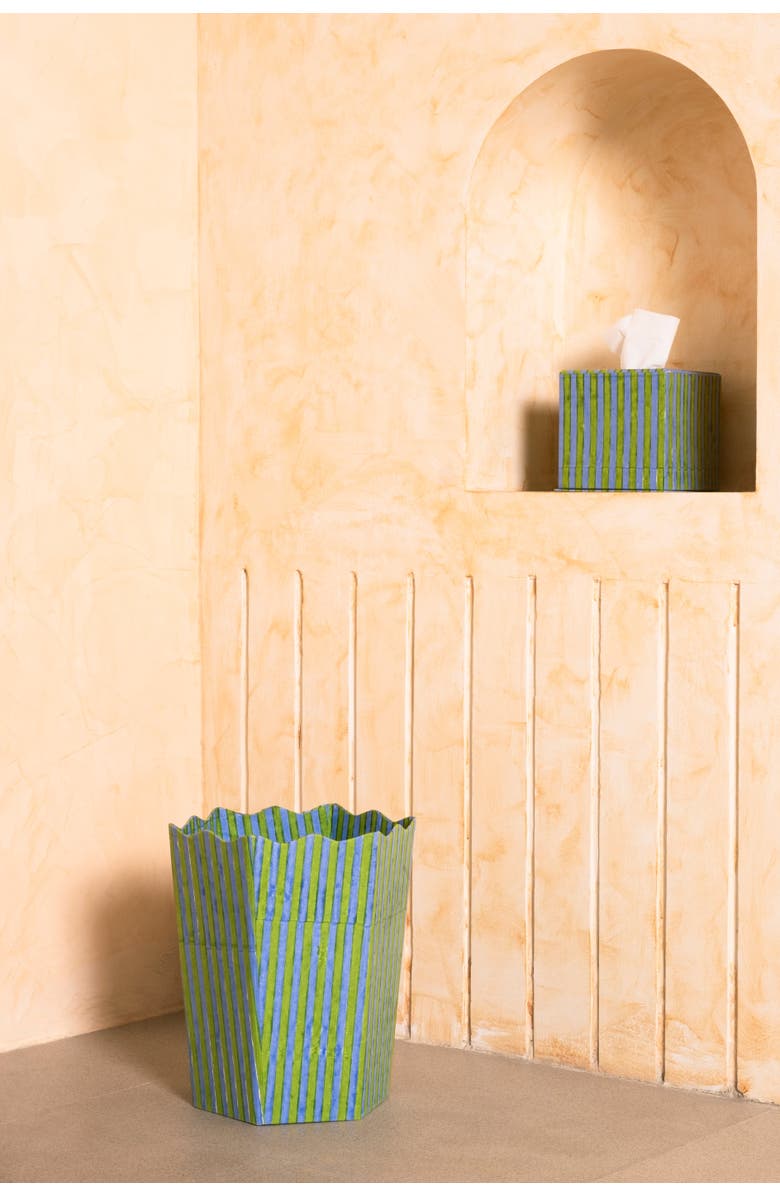 Inner Child Blockprint Scallop Waste Bin / Storage Bin, Alternate, color, Green And Blue Stripes