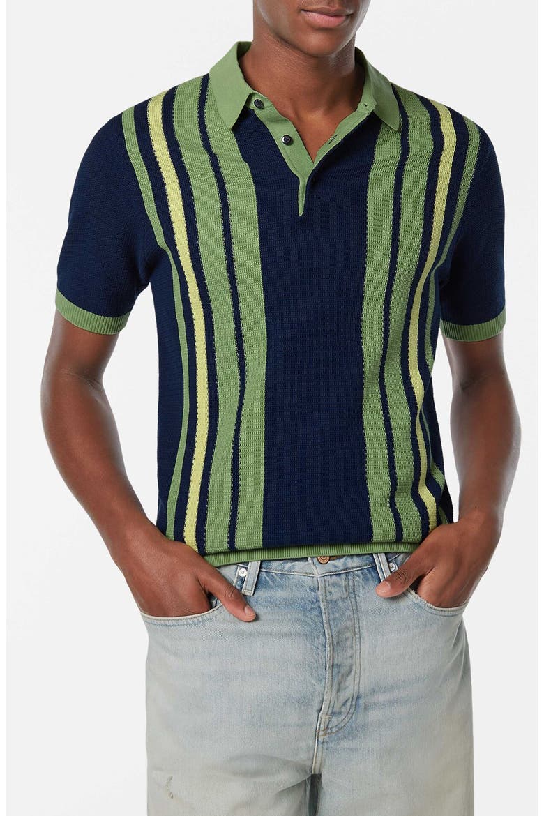 Stripe Textured Cotton Knit Polo, Main, color, ATLANTIC BLUE