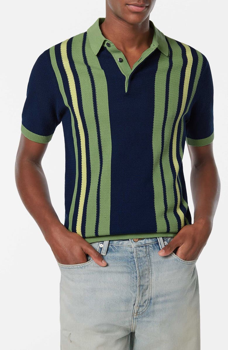 Scotch & Soda Stripe Textured Cotton Knit Polo, Main, color, Atlantic Blue
