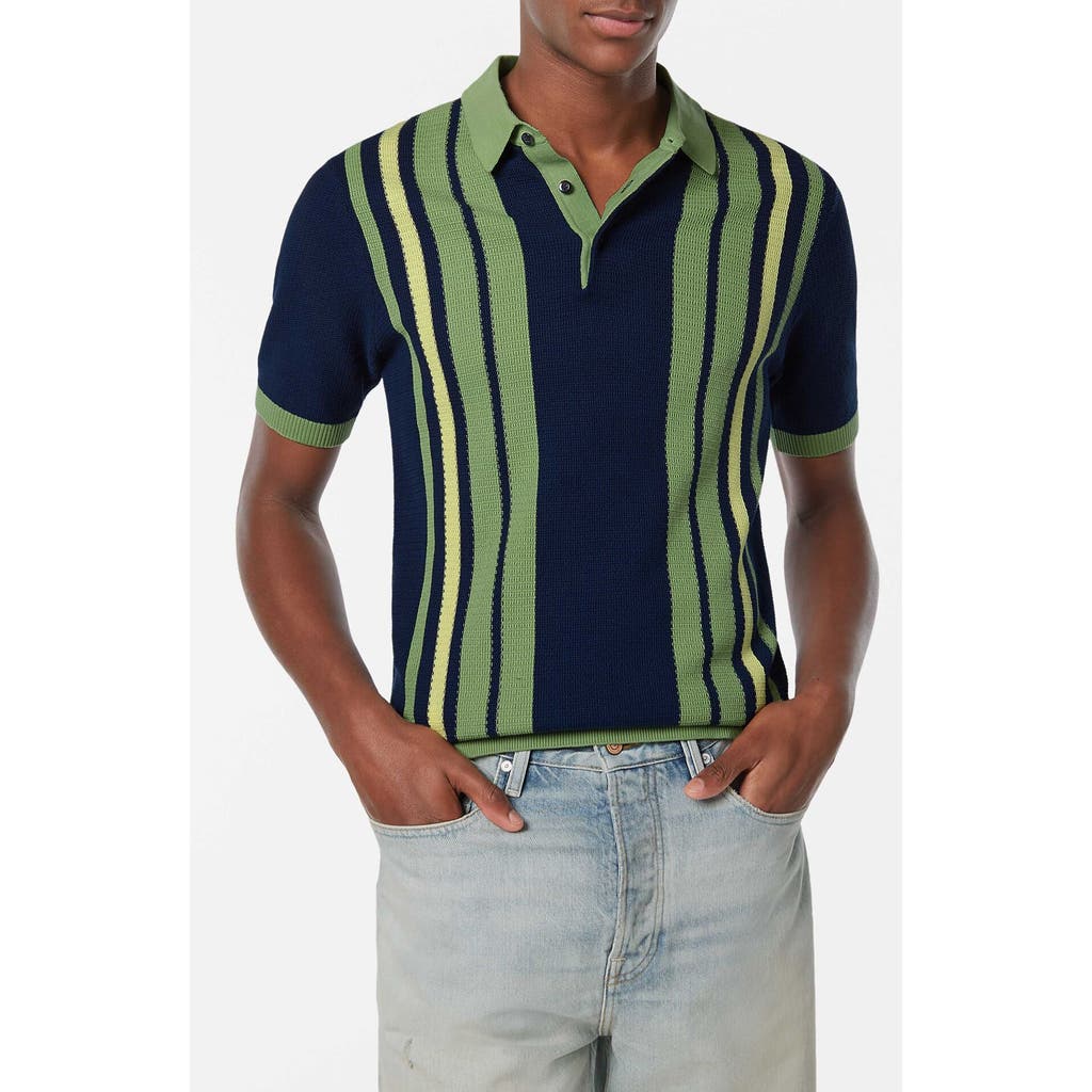 Scotch & Soda Stripe Textured Cotton Knit Polo In Atlantic Blue
