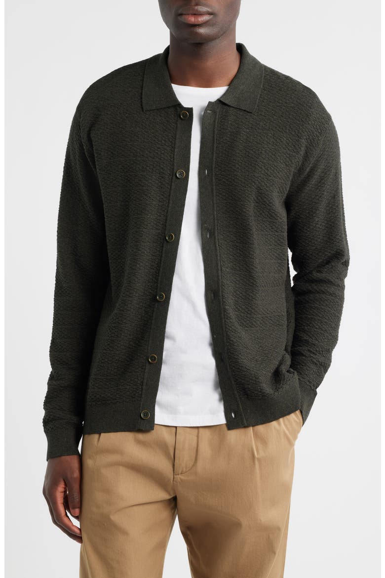 Navi 6499 Ribbed Cotton Full Button Cardigan, Main, color, DARK ARMY