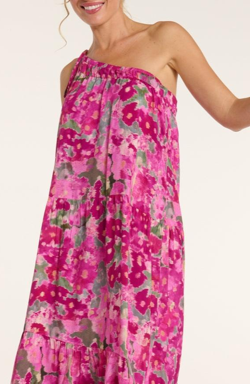 Hermoza Joyce One-shoulder Belted Tie Maxi Dress In Pink