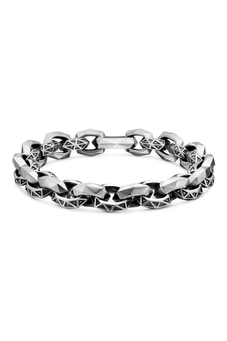 Torqued Faceted Link Bracelet in Sterling Silver with Pavé Black Diamonds, Main, color, STERLING SILVER
