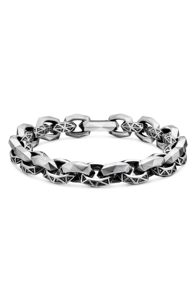 David Yurman Torqued Faceted Link Bracelet in Sterling Silver with Pavé Black Diamonds, Main, color, Sterling Silver