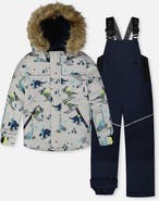 Deux par Deux Skiing Dinosaur Discover Fleece Jacket Snow Pants Two Piece Snowsuit
