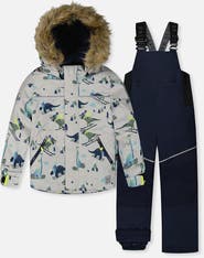 Deux par Deux Skiing Dinosaur Discover Fleece Jacket Snow Pants Two Piece Snowsuit
