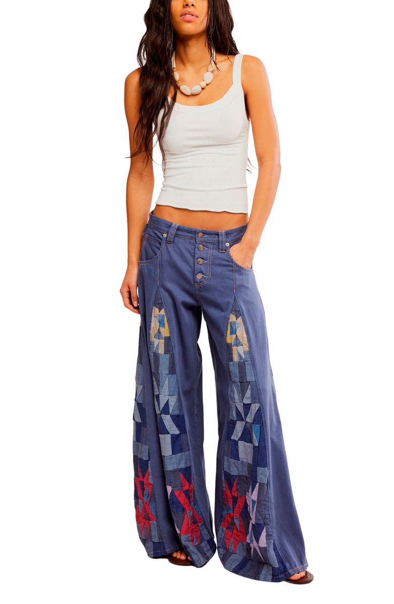 Free People Kalediscope Wide Leg Jeans, Alternate, color, Starry Night
