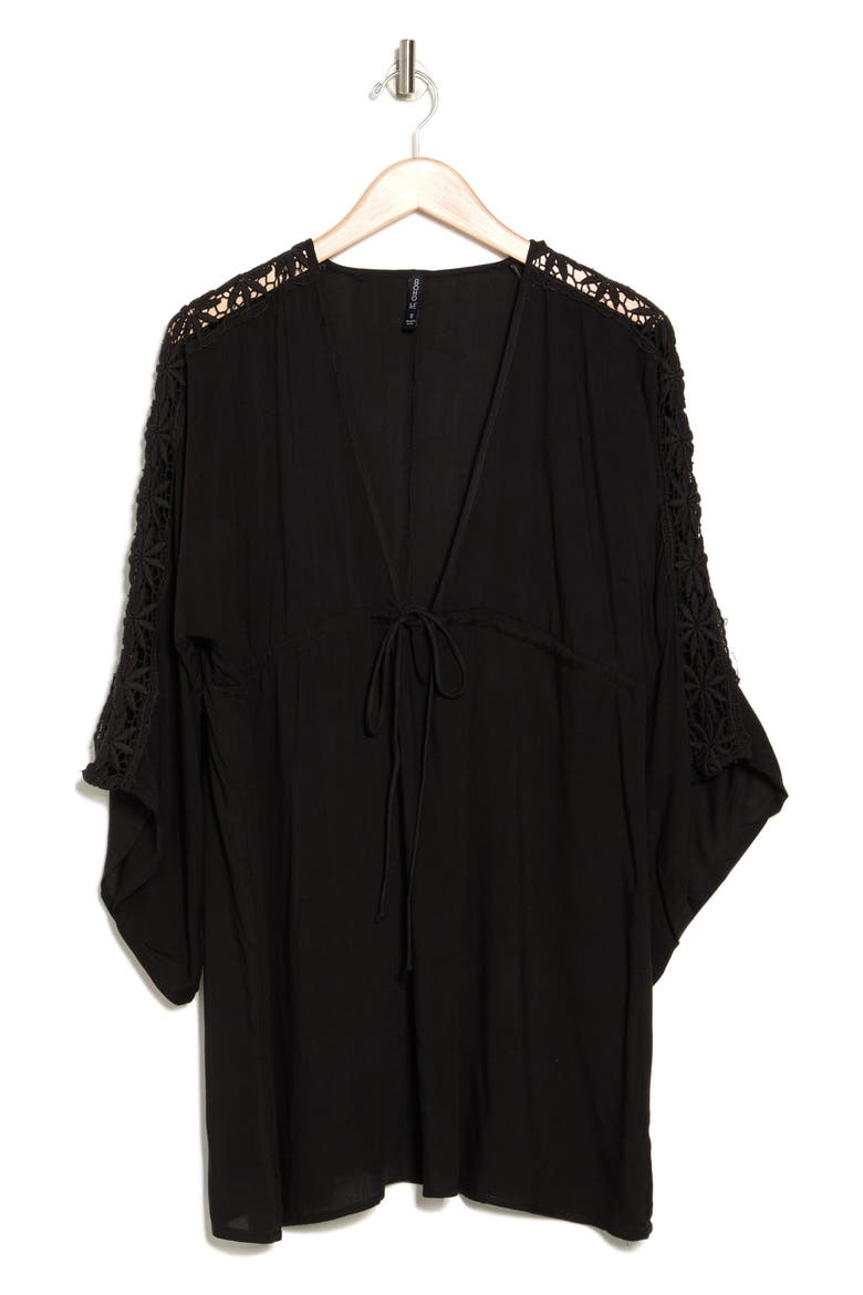 Lace Trim Cover-Up Tunic Top, Alternate, color, BLACK
