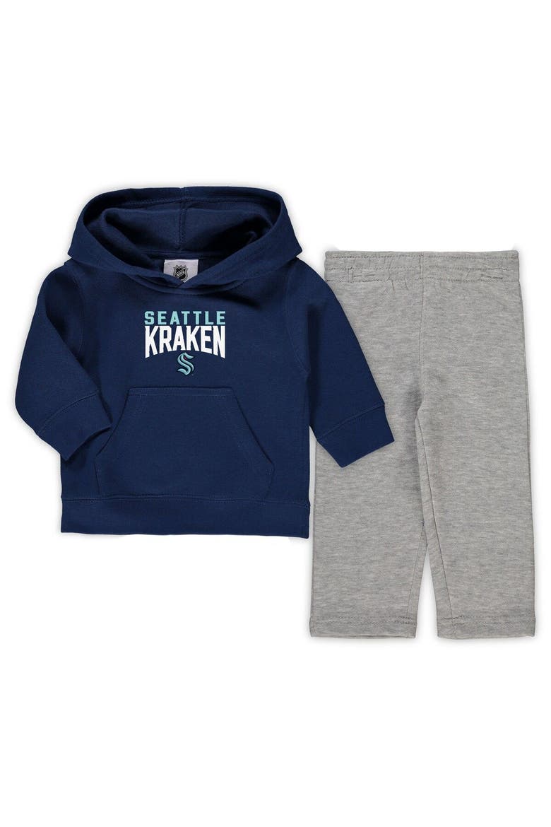 Toddler Deep Sea Blue/Heathered Gray Seattle Kraken Fan Flare Pullover Hoodie & Pants Set, Main, color, Navy