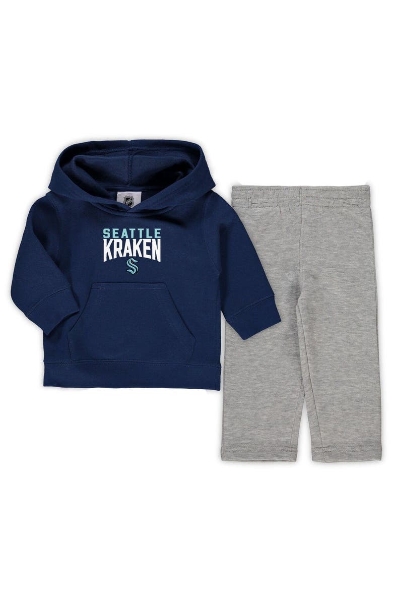 Outerstuff Toddler Deep Sea Blue/Heathered Gray Seattle Kraken Fan Flare Pullover Hoodie & Pants Set, Main, color,