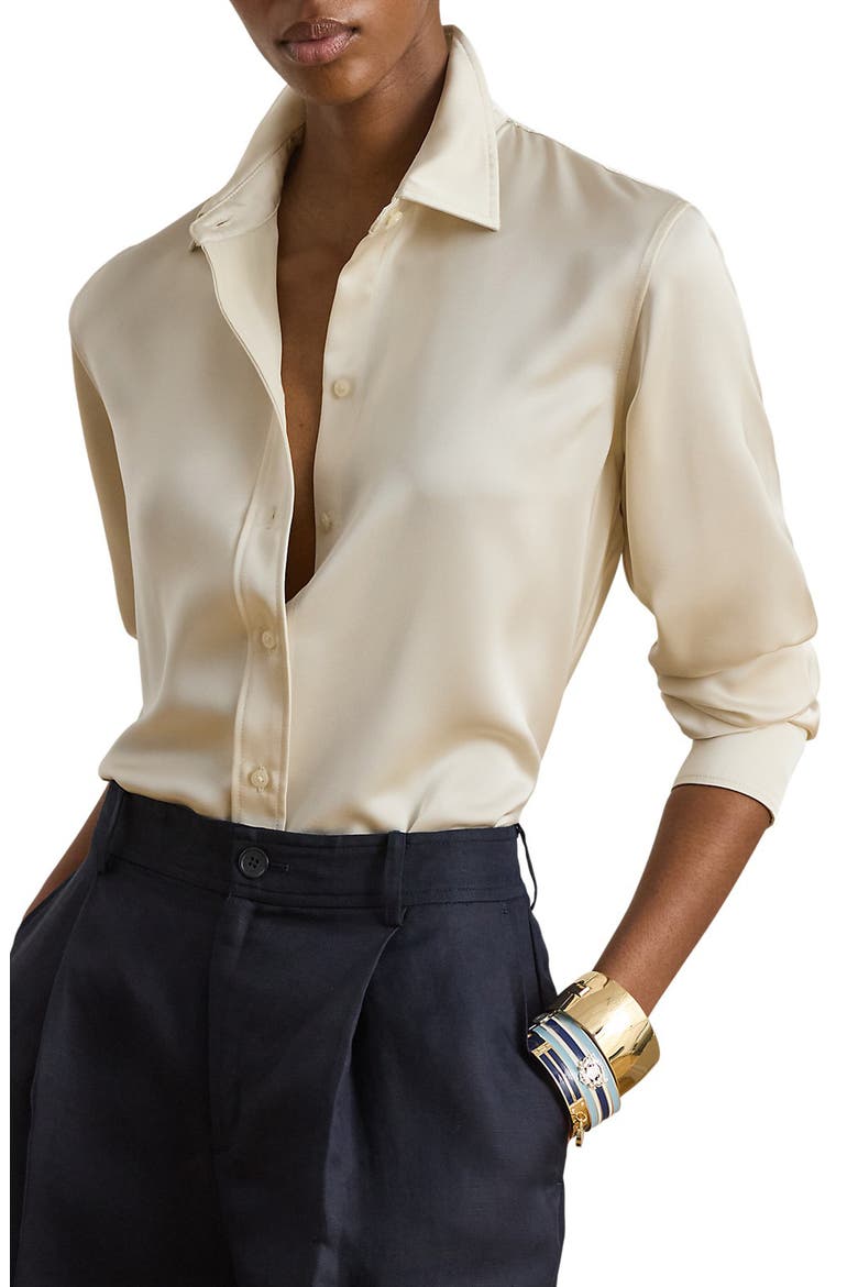 Drapey Georgette Button-Up Shirt, Main, color, MASCARPONE CREAM