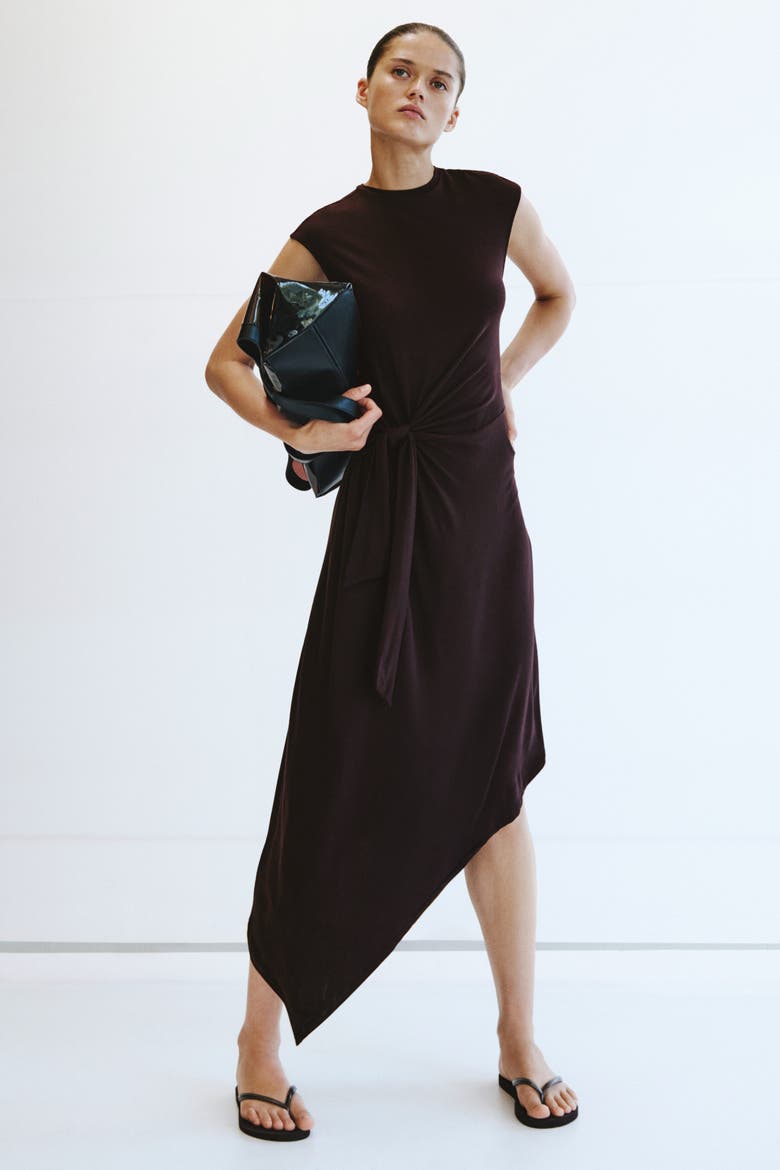 Asymmetric Tie-detail Dress, Alternate, color, Dark plum purple