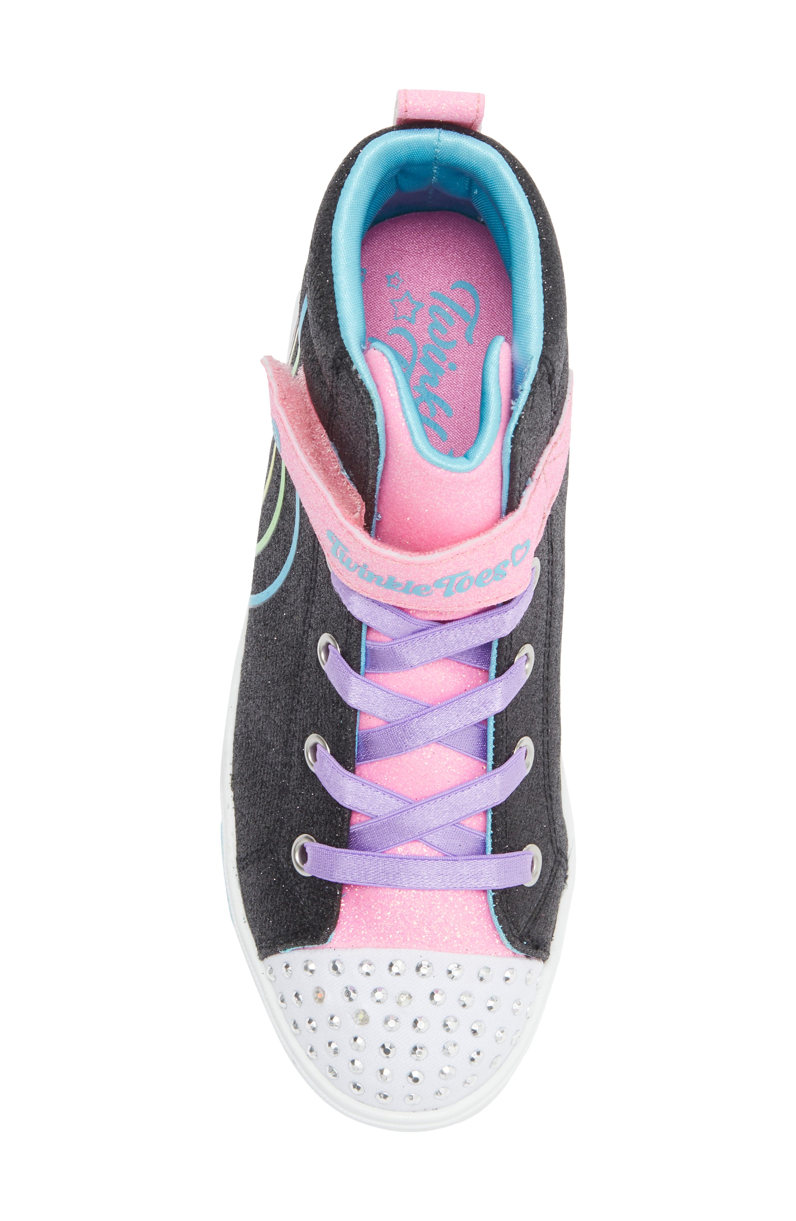 SKECHERS Kids' Twinkle Toes<sup>®</sup>: Heart Steps Heart Glow High Top Sneaker, Alternate, color, Black Multi