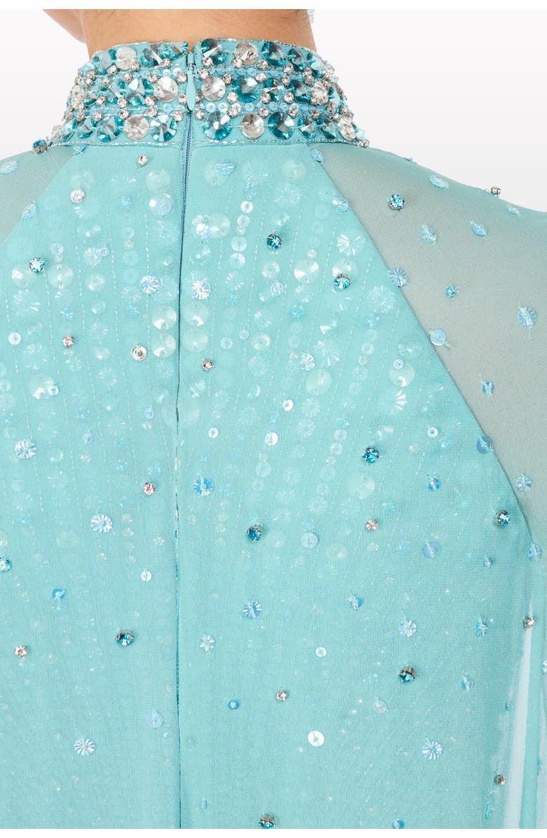 Jenny Packham Thea Embellished Cape Maxi Dress, Alternate, color, Light Turquoise