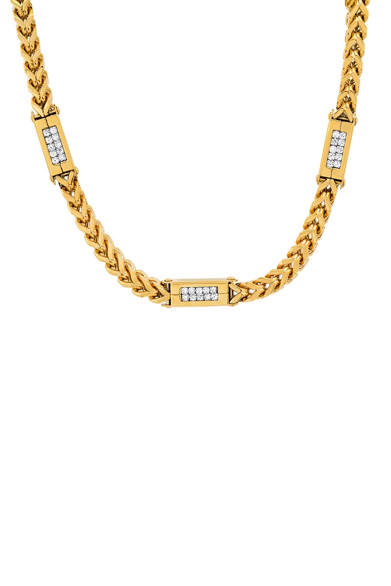 18k Gold Plated Stainless Steel Simulated Diamond Wheat Chain Necklace, Main, color, YELLOW