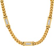 HMY JEWELRY 18k Gold Plated Stainless Steel Simulated Diamond Wheat Chain Necklace