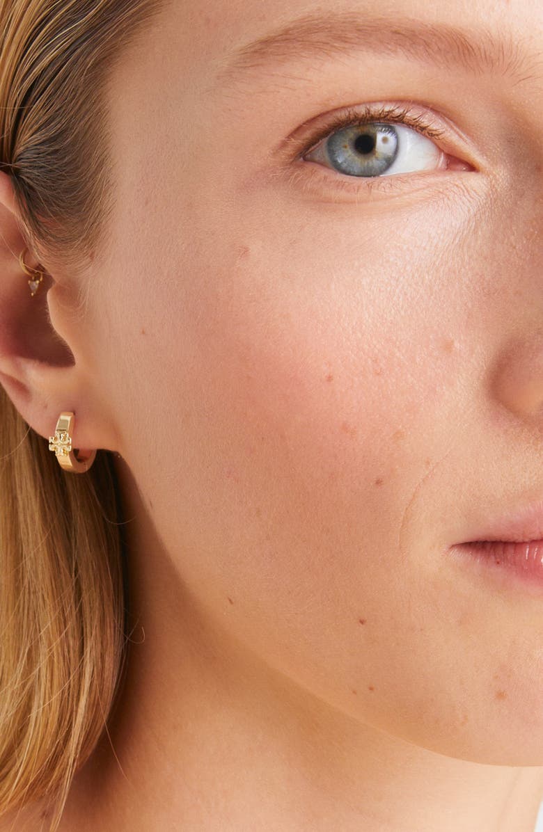 Tory Burch Icon Huggie Earrings, Alternate, color, Tory Gold