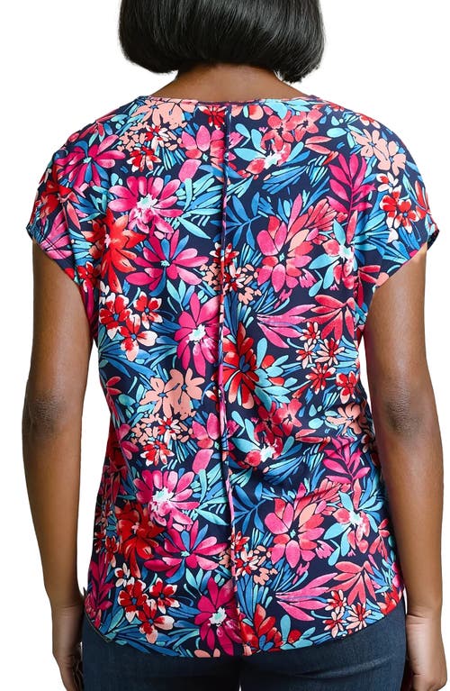 Jones New York Floral Exposed Seam V-neck Top In Pacific Navy Multi