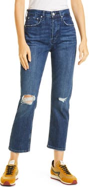 rag & bone Maya Ripped High Waist Ankle Slim Straight Leg Jeans