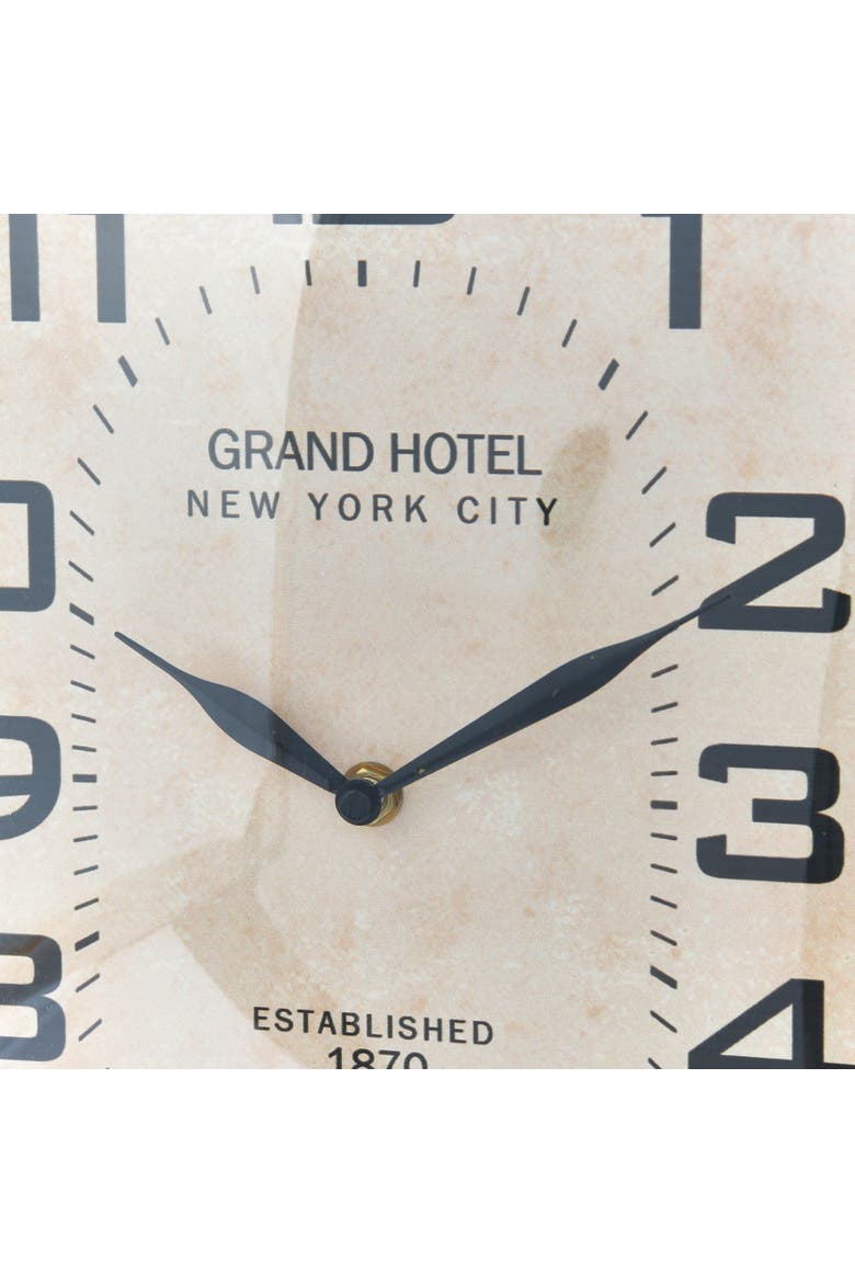 Rectangle Metal Hanging Wall Clock with Handle, Antiqued Gold, Alternate, color, Gold