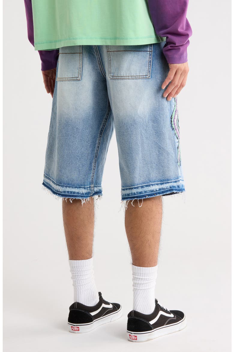 Snake Embroidered Denim Shorts, Alternate, color, LIGHT WASH