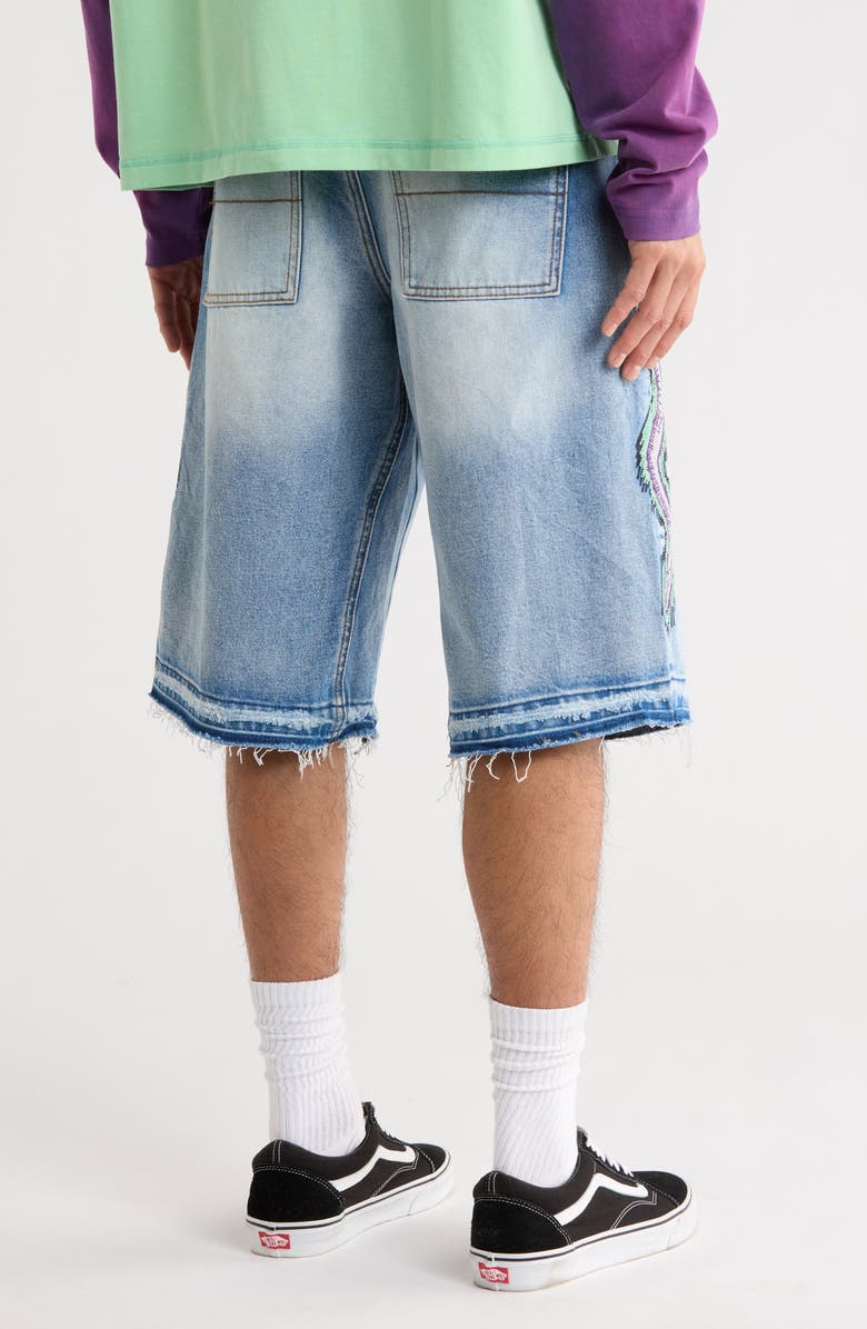 DIET STARTS MONDAY Snake Embroidered Denim Shorts, Alternate, color, Light Wash