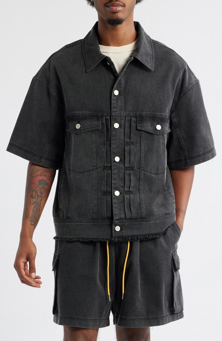 DIET STARTS MONDAY Short Sleeve Cotton Canvas Trucker Shirt Jacket, Main, color, Black