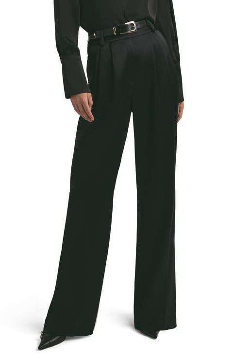 Women's Satin Silky Pants Dress Casual Pull on High Waist