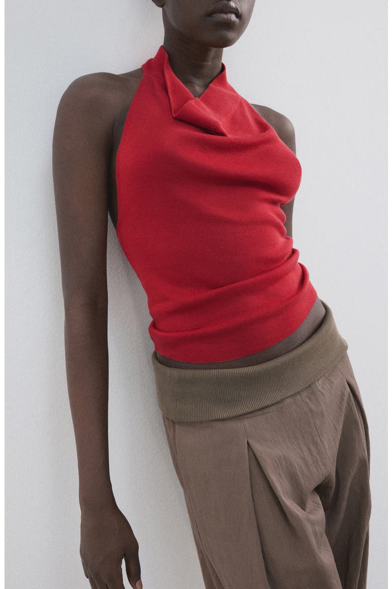 Knit Halter Neck Open Back Top, Main, color, RED
