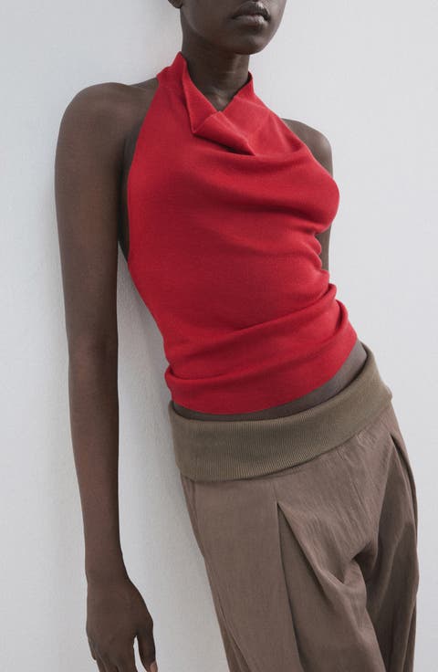 Knit Halter Neck Open Back Top