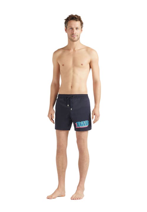 Vilebrequin Dad And Son Stretch Short Swim Shorts In Bleu Marine