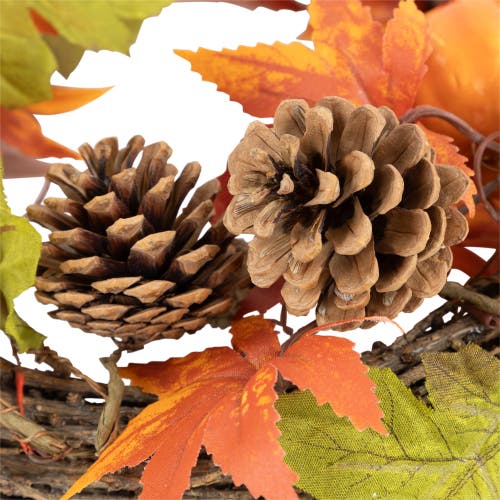 Northlight Maple Leaves With Pine Cones And Pumpkins Fall Harvest Artificial Wreath In Multi
