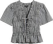 Rails Portia Stripe Smocked Ruffle Seersucker Crop Top