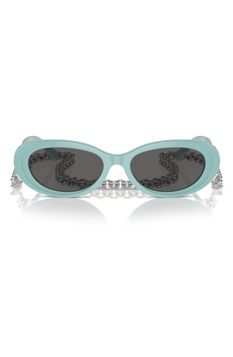 Tiffany & Co. 54mm Oval Sunglasses with Chain, Main, color, Blue Grey