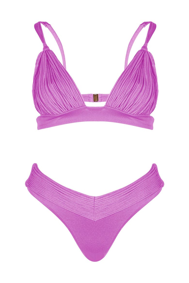 Bella Macramé Plunge Bralette Top With V-Cut 2-Piece Bikini Set, Alternate, color, Pink