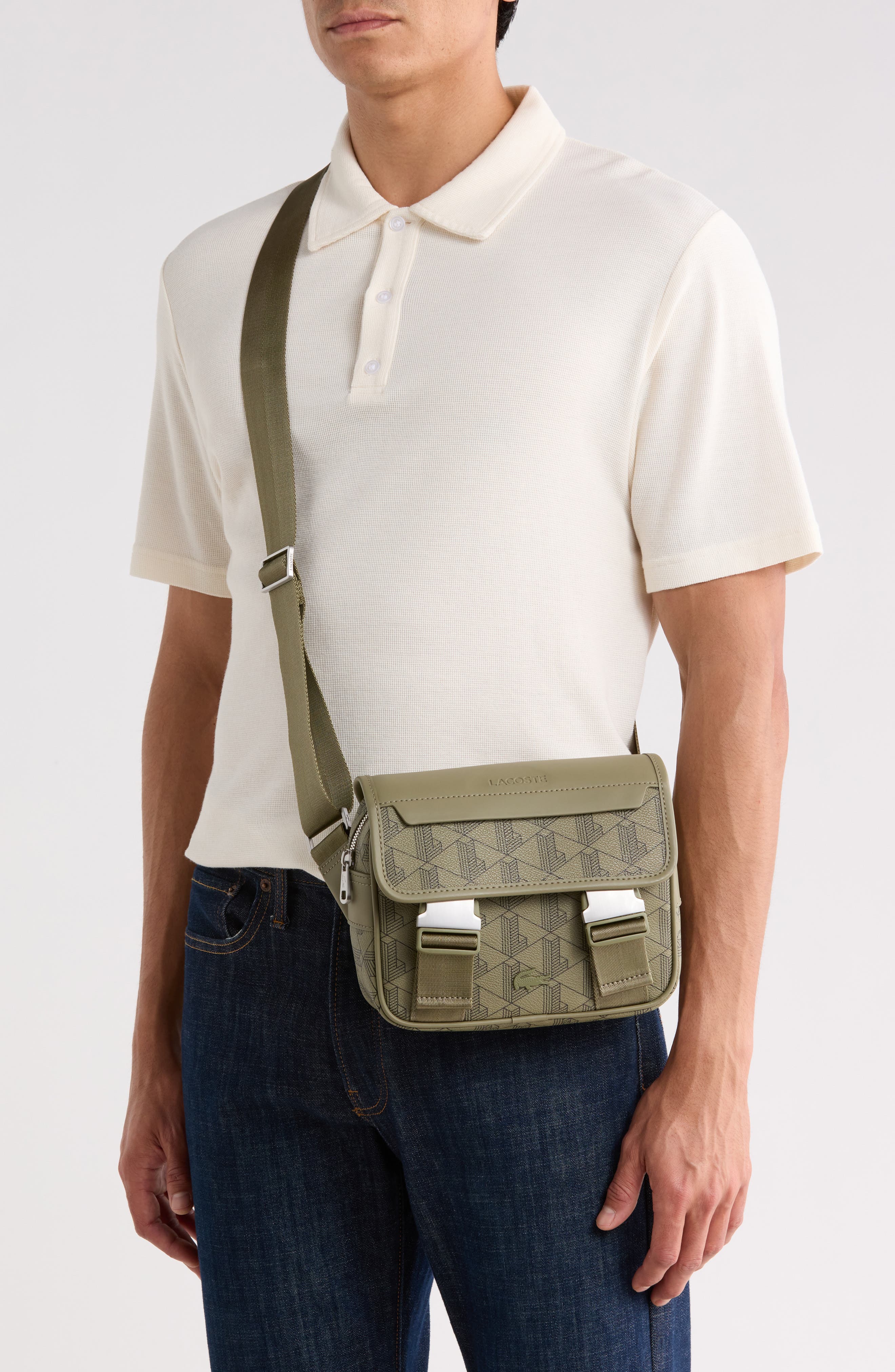 The Blend Faux Leather Messenger Bag, Alternate, color, N64 MONO KAKI NOIR