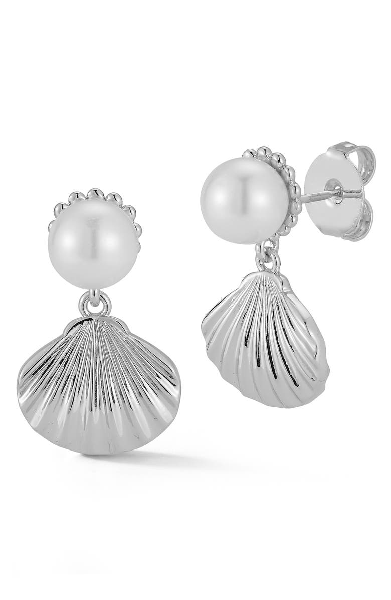 SPHERA MILANO Freshwater Pearl Shell Stud Earrings, Main, color, Silver