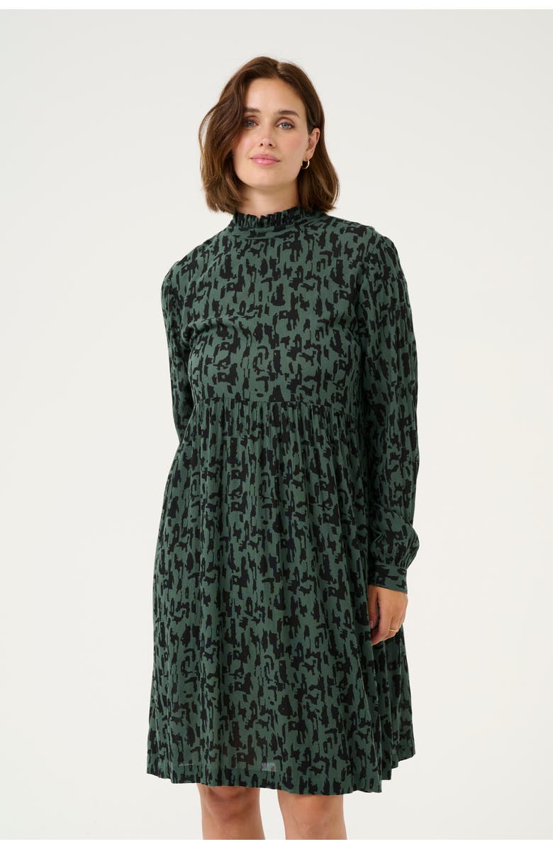 Kaffe KAluna Above The Knee High Neck Dress, Alternate, color, Green/Black Graphic