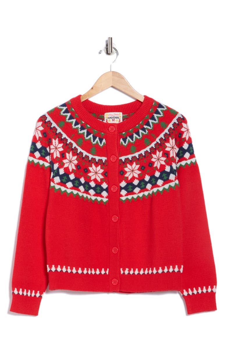Vigoss Christmas Fair Isle Cardigan, Alternate, color, Red Combo