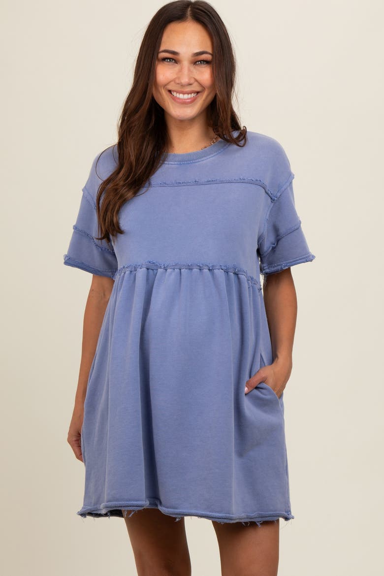 Raw Hem Short Sleeve Dress, Main, color, Blue