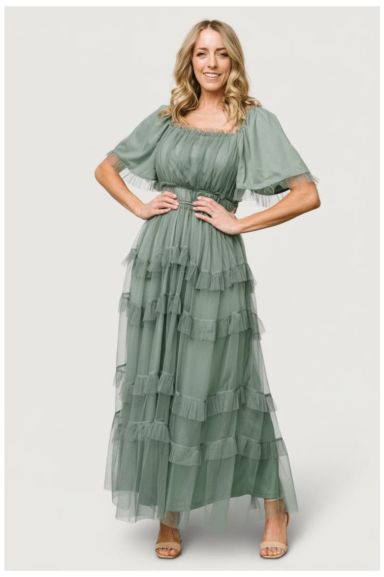 Magdalena Tulle Maxi Dress, Main, color, Eucalyptus