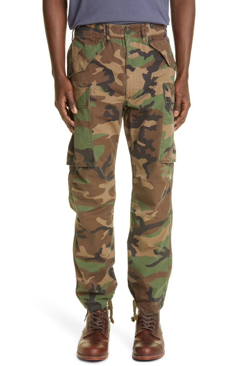 RRL Camo Cotton Ripstop Cargo Pants, Main, color, WOODLAND CAMO